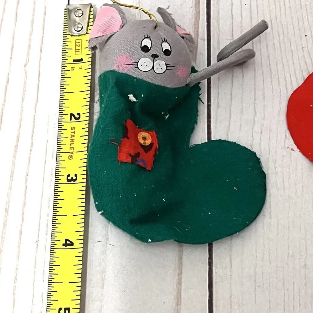 3 Vintage Enesco Felt Christmas Mouse Stocking Ornaments Made in Taiwan